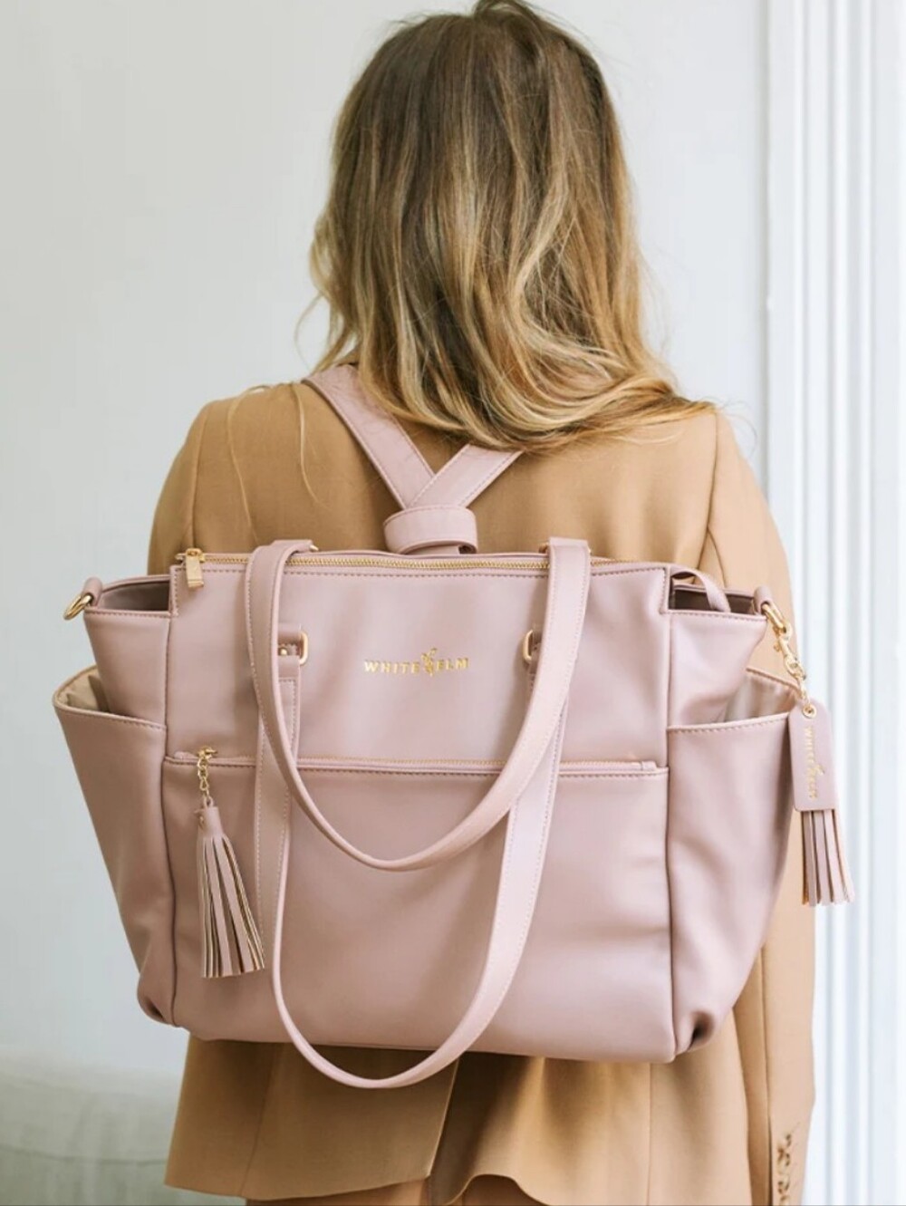 White Elm Gemini Convertible Backpack Tote in a dusty rose - Picture 4 of 12
